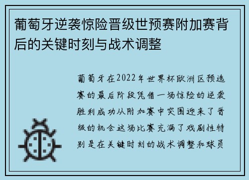 葡萄牙逆袭惊险晋级世预赛附加赛背后的关键时刻与战术调整